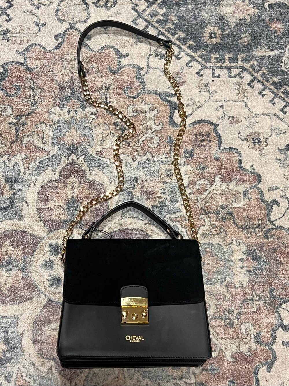 Cheval Firenze Isabella Mixed-Media Black Leather & Suede Crossbody Bag
